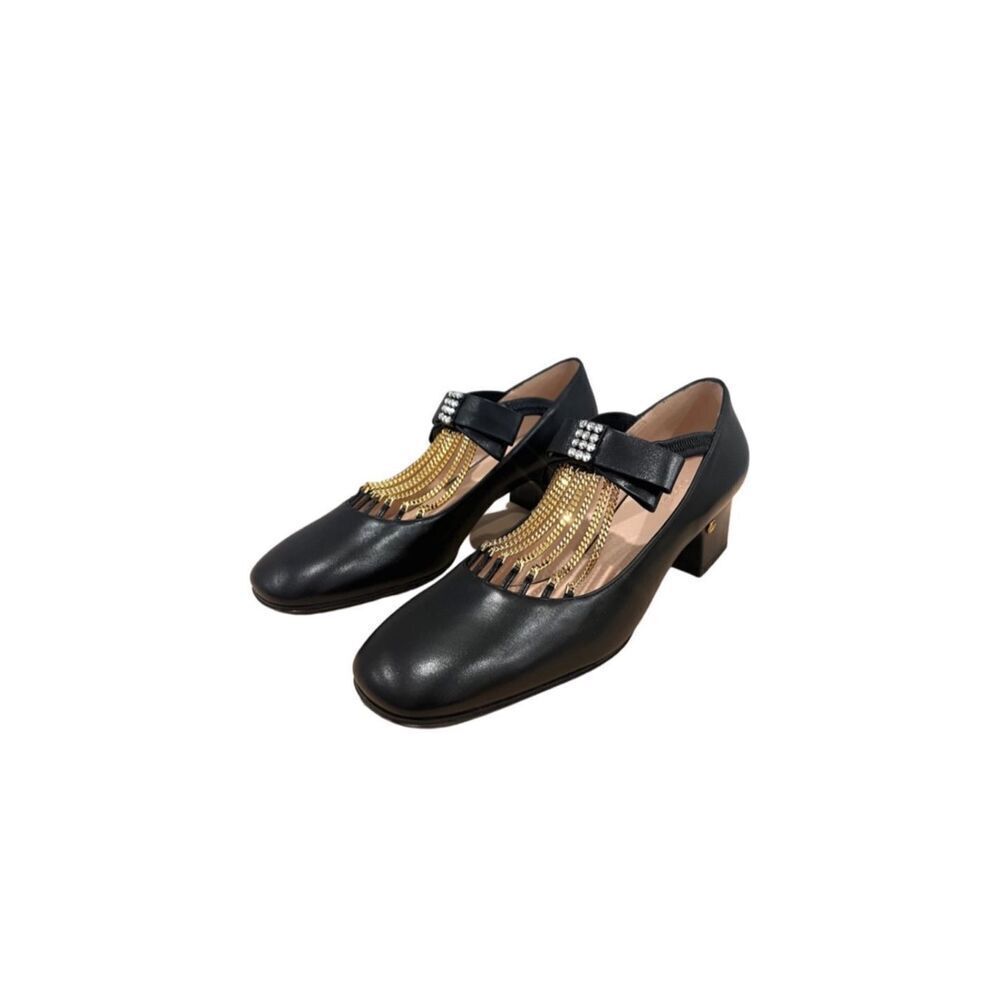 Gucci Nappa Crystal Bonny Bow Mary Jane Pumps 38.5 Black NEW - Picture 6 of 9